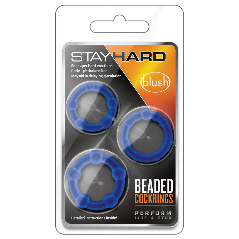Stay Hard Beaded Cockrings 3pk-Blue