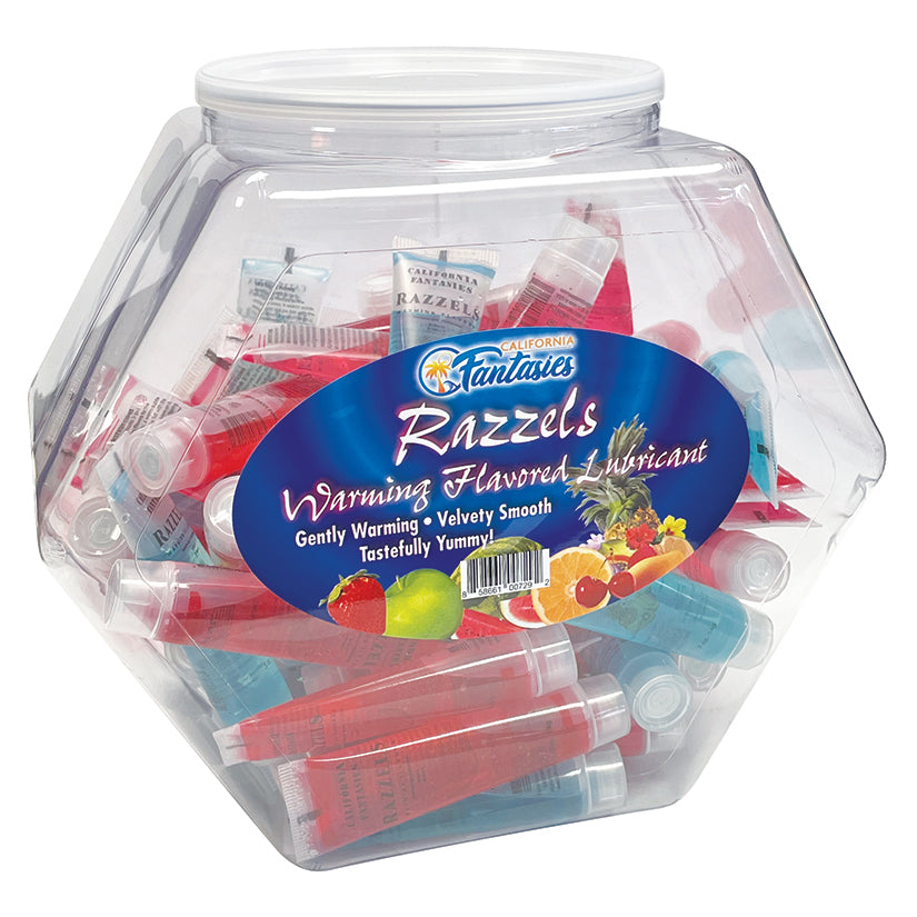 Razzels 3 in 1 Flavored Warming Lubricant .5 Tube Assorted Bowl of 52 [WS $233.50]