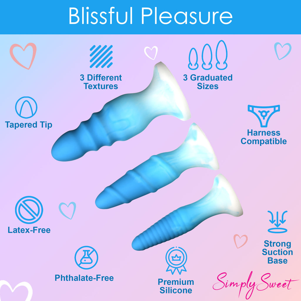 3 Piece Silicone Butt Plug Set - Blue