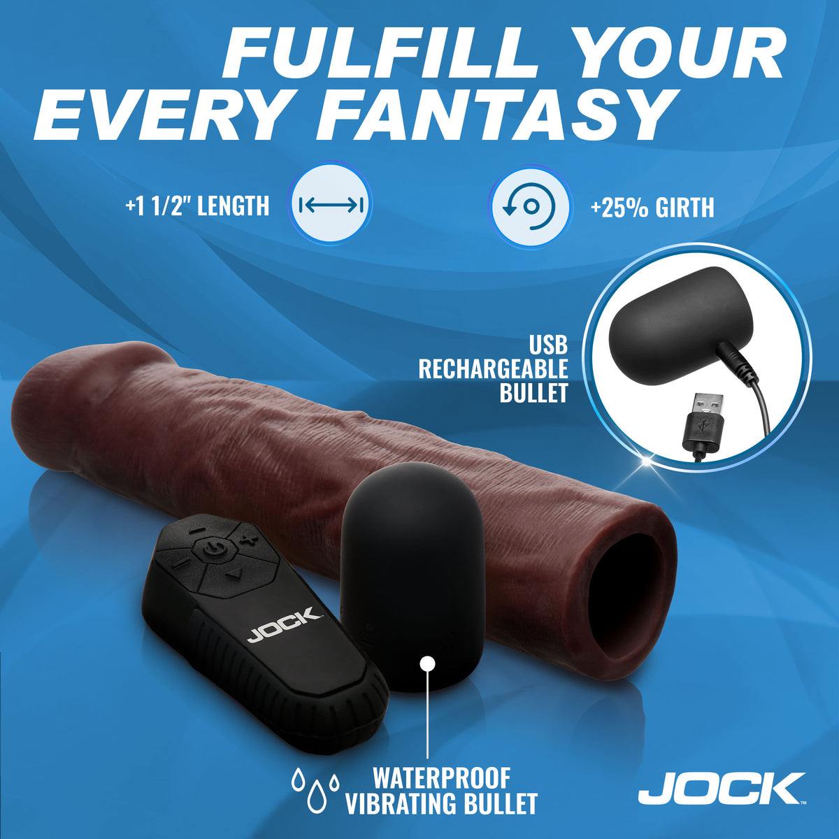 Enhancers Vibrating Penis Extension w/ Remote - Dark