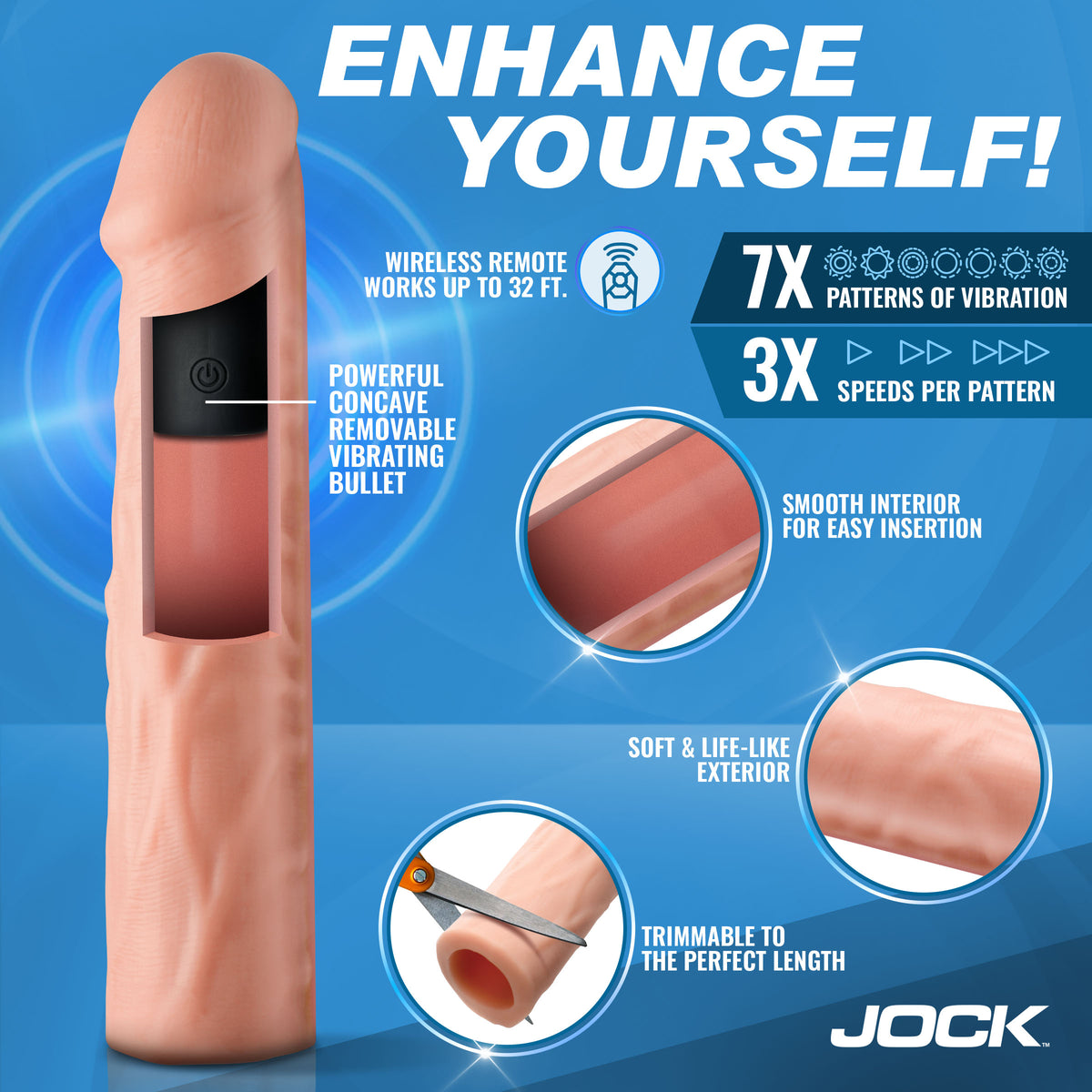 JOCK Enhancers Vibrating Realistic Penis Extension-Medium 1.5"