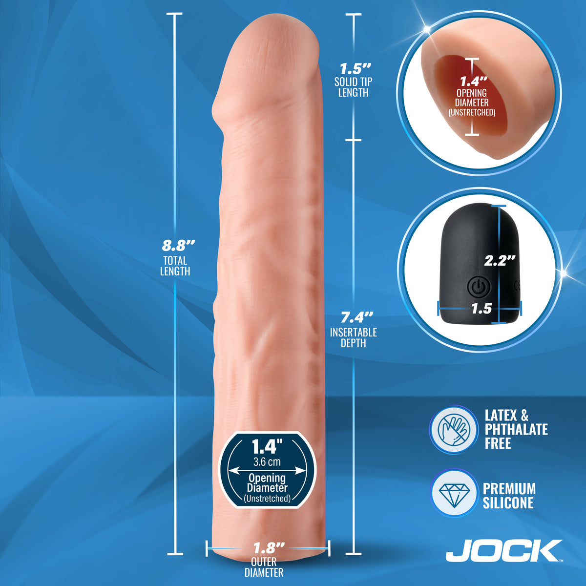 JOCK Enhancers Vibrating Realistic Penis Extension-Medium 1.5"