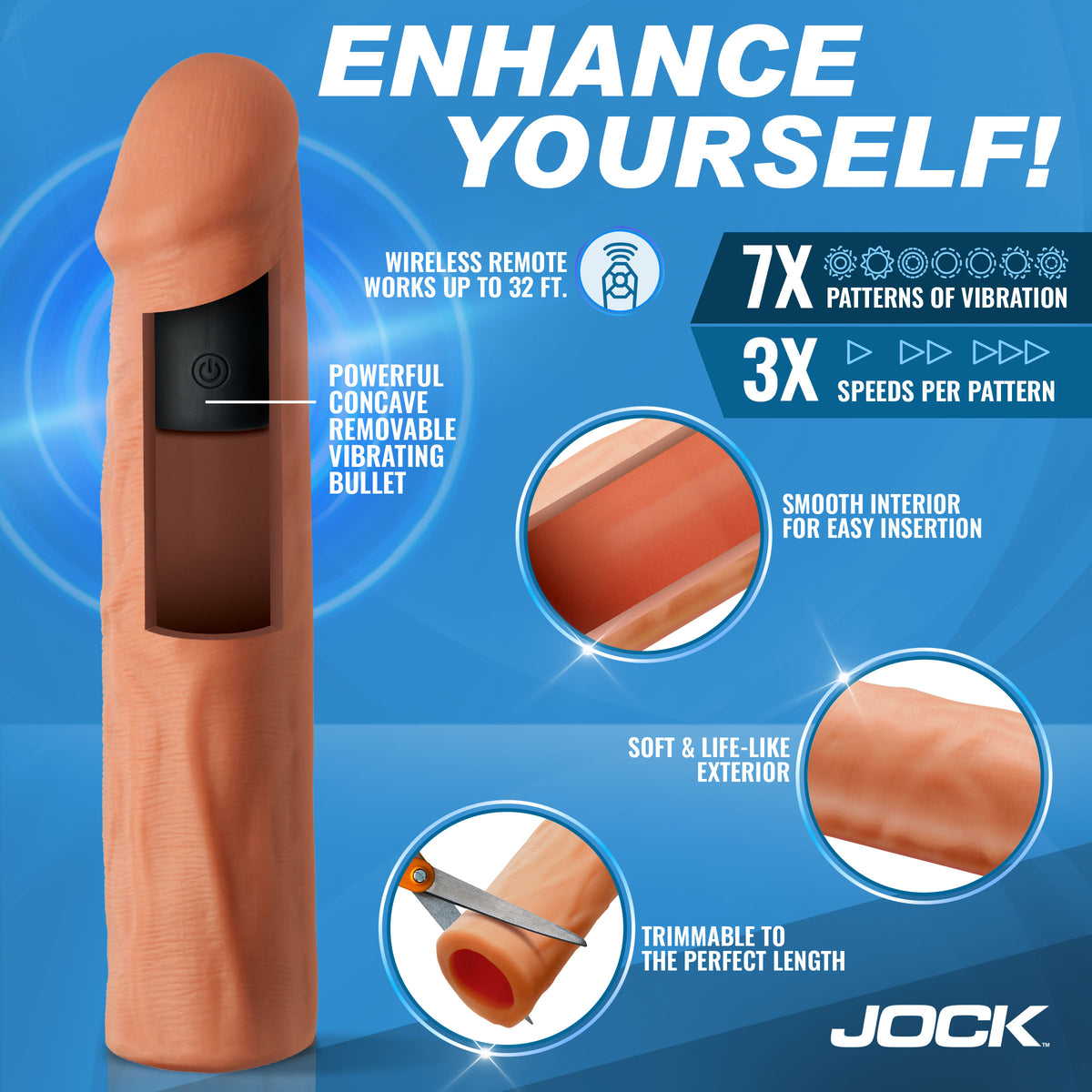 JOCK Enhancers Vibrating Realistic Penis Extension-Light 1.5"