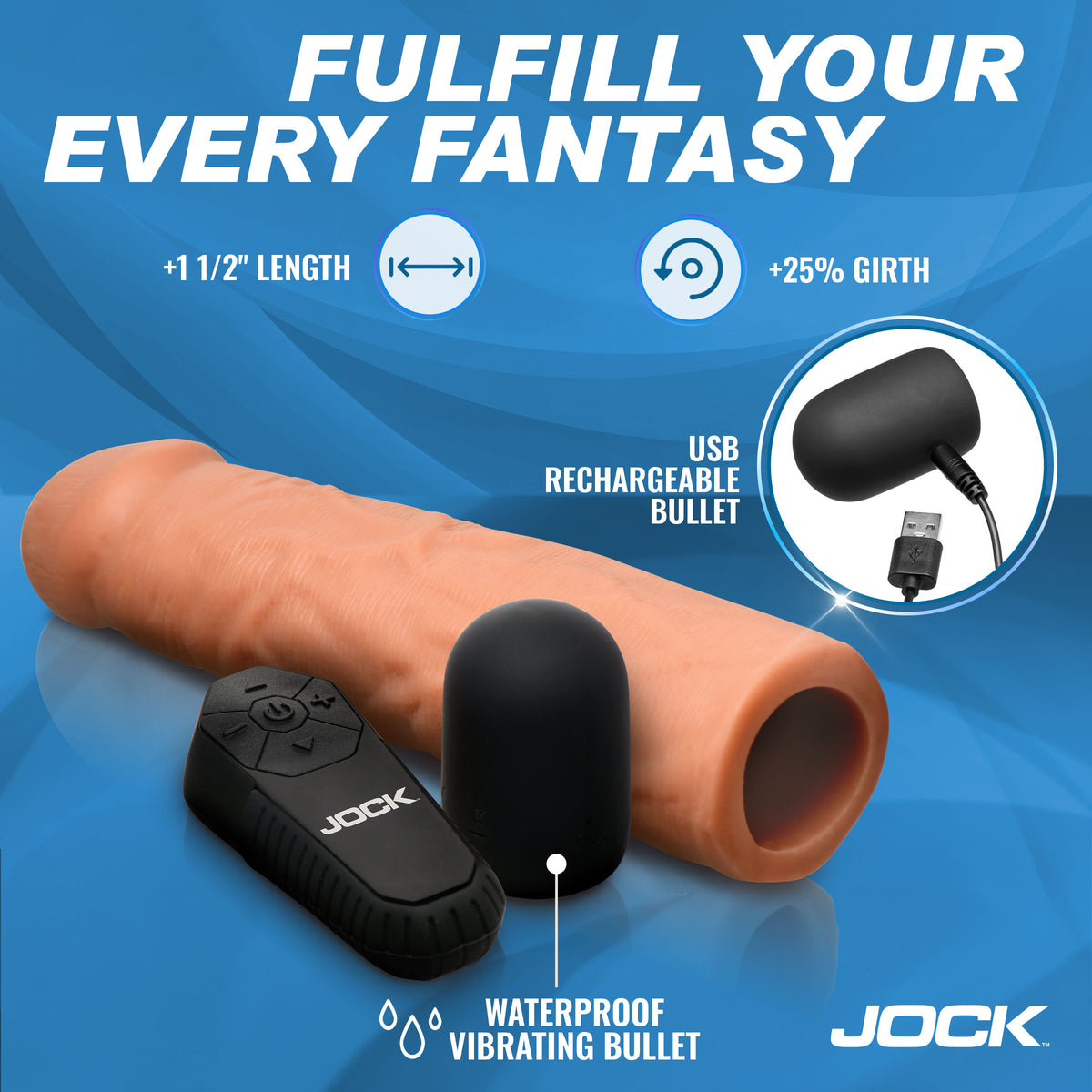 JOCK Enhancers Vibrating Realistic Penis Extension-Light 1.5"