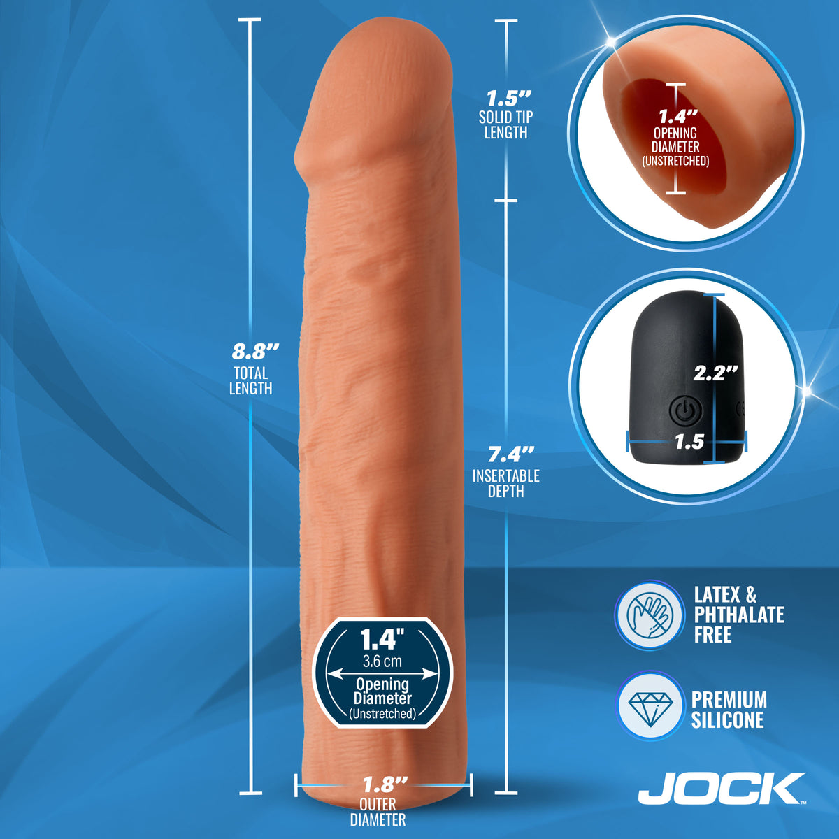 JOCK Enhancers Vibrating Realistic Penis Extension-Light 1.5"