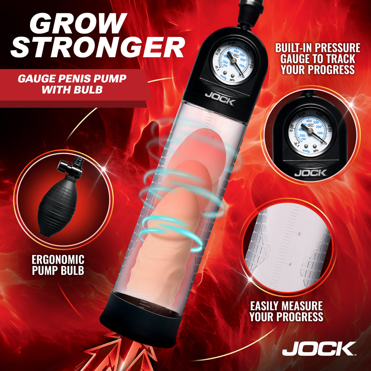 JOCK Advanced Pump Up Gauge Penis Pump with Bulb