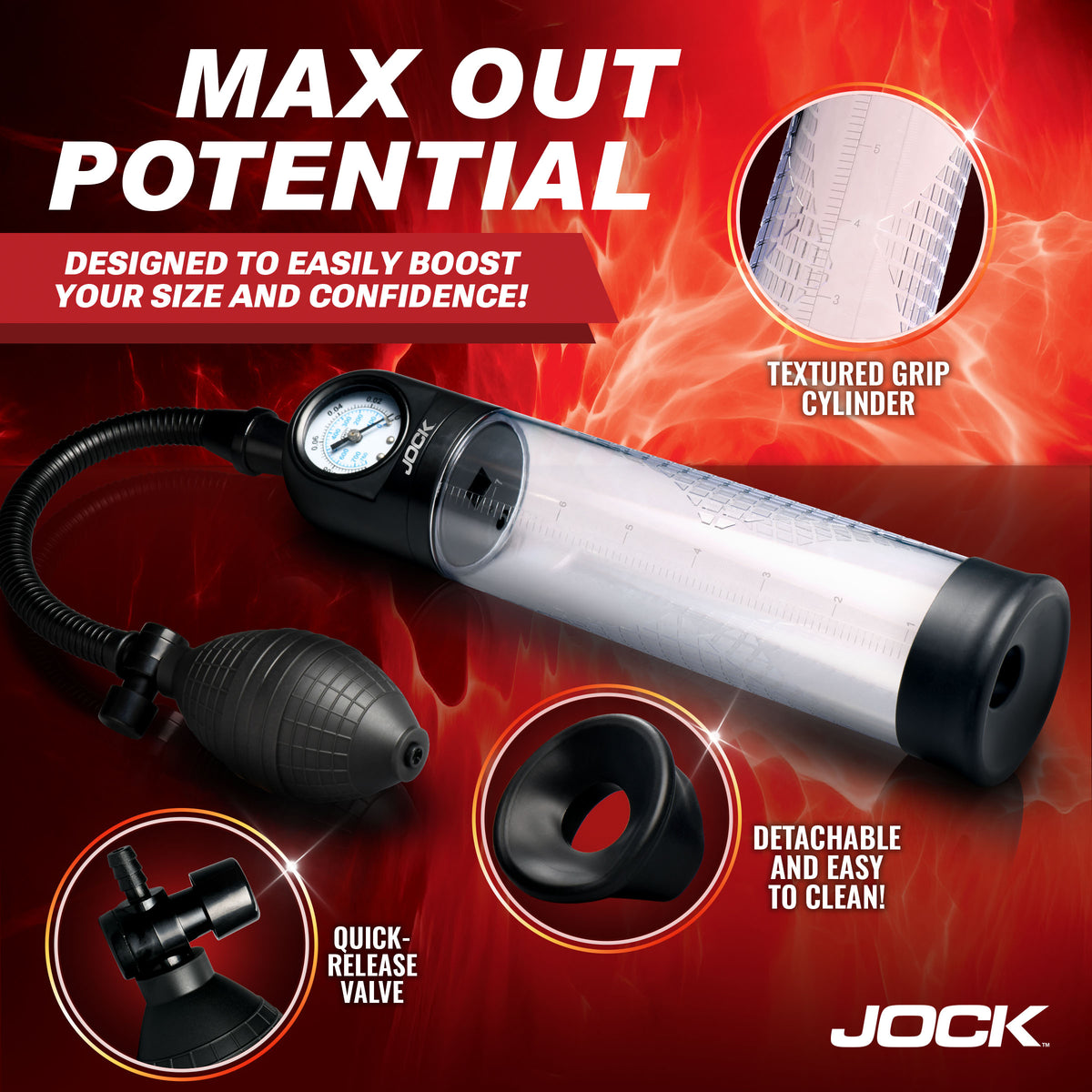 JOCK Advanced Pump Up Gauge Penis Pump with Bulb