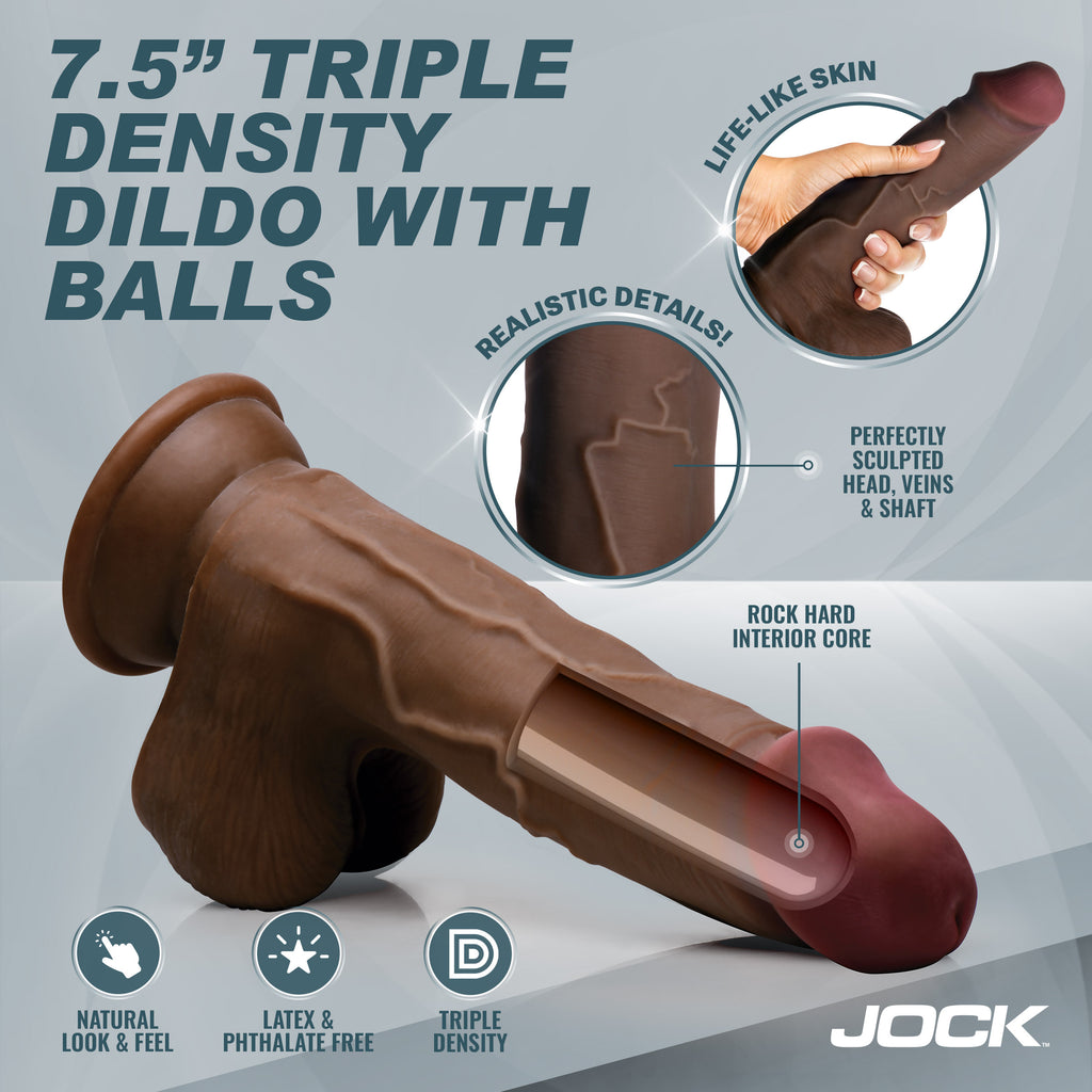 JOCK Hard Core Triple Density Dildo With Balls-Dark 7.5"