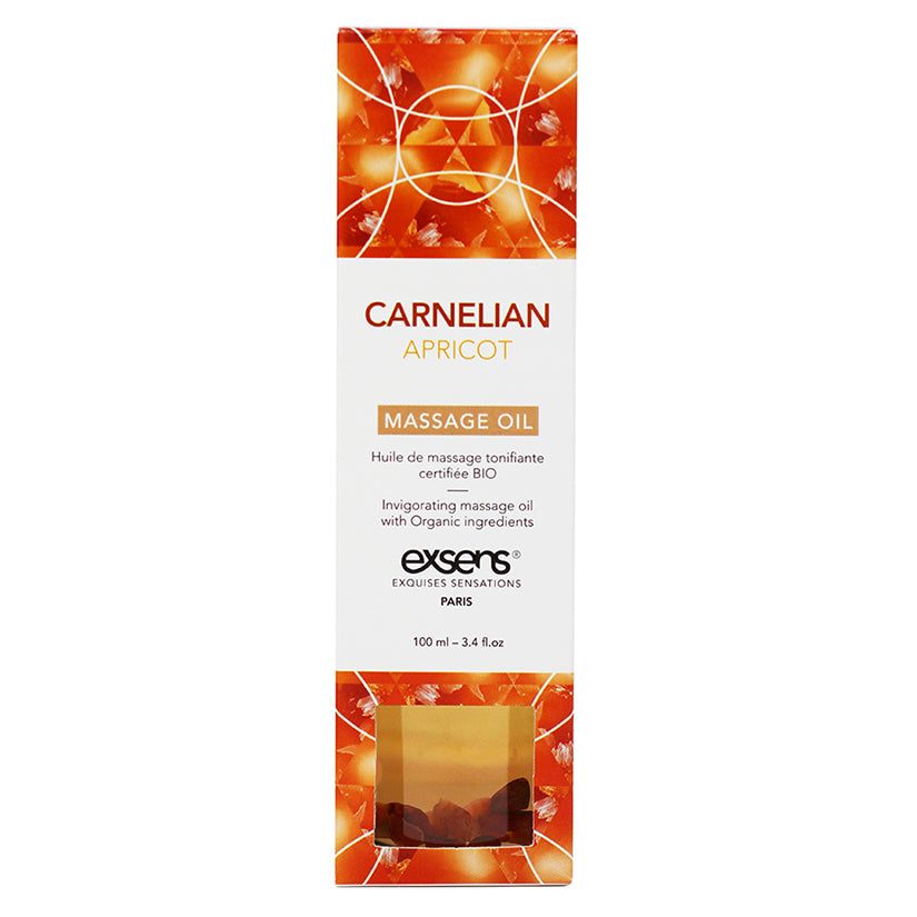 Exsens Organic Crystal Infused Massage Oil-Carnelian Apricot 3.4oz