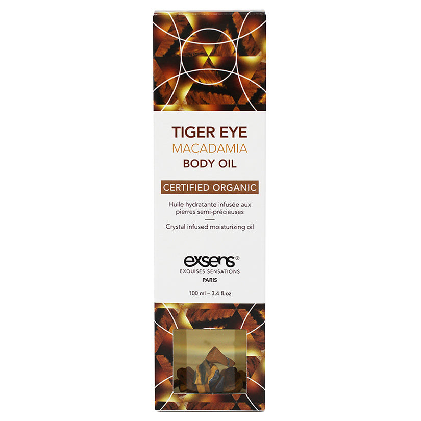 Exsens Organic Crystal Infused Body Oil-Tiger Eye Macadamia 3.4oz