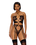 Pull My Strings Sheer Mesh Halterneck Teddy - Black SM