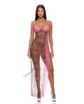 Animal Instincts Mesh Nightgown & Panty - Pink Leopard XL