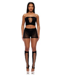 Cross Your Mind Tube Top w/Boy Short & Open Toe Socks Bodystocking - Black QN