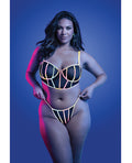 Solar Flare Flash Reflective Binding Underwire Bra & Thong - Black QN