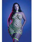 Warning Sign Gartered Fishnet Dress w/Rhinestone Detail - Neon Green QN