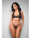 Temptress Vivienne Swiss Dot Mesh and Lace Bra w/Panty 2 pc Set - Black S/M