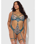 Nova Lace Teddy w/Garters - Jade Blue 3X/4X