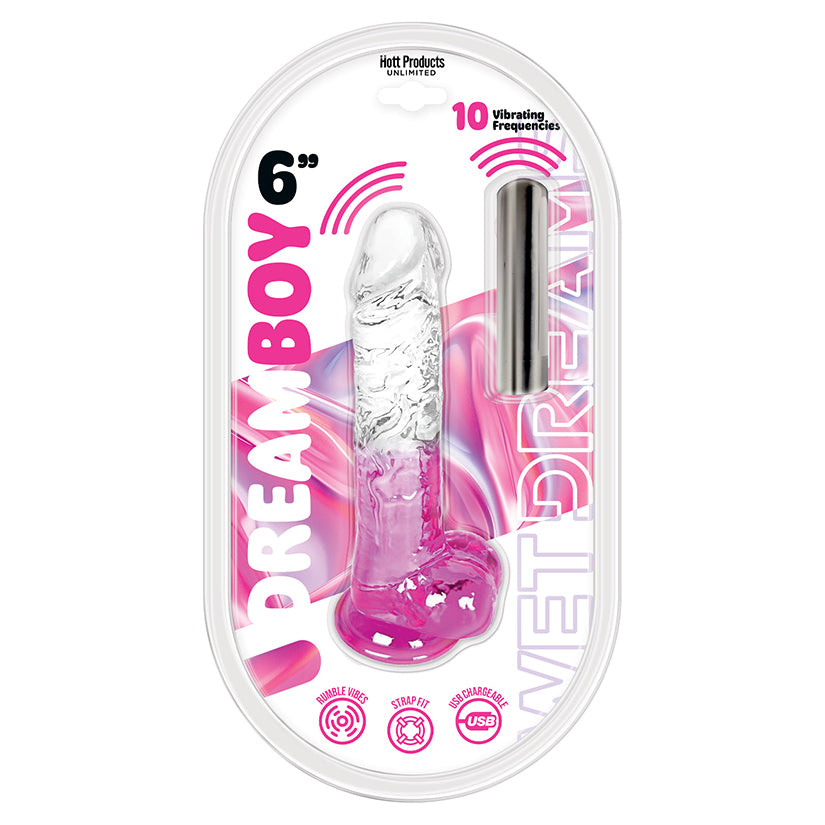 Wet Dreams Dream Boy Vibrating Jelly Dildo-Clear Magenta 6"