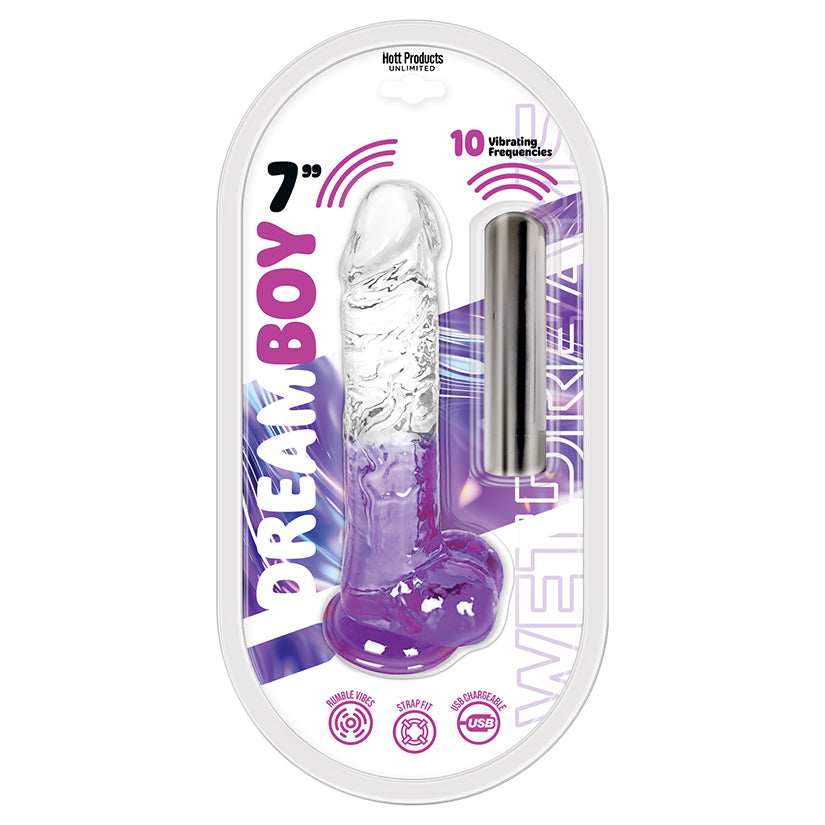 Wet Dreams Dream Boy Vibrating Jelly Dildo-Clear Lavender 7"