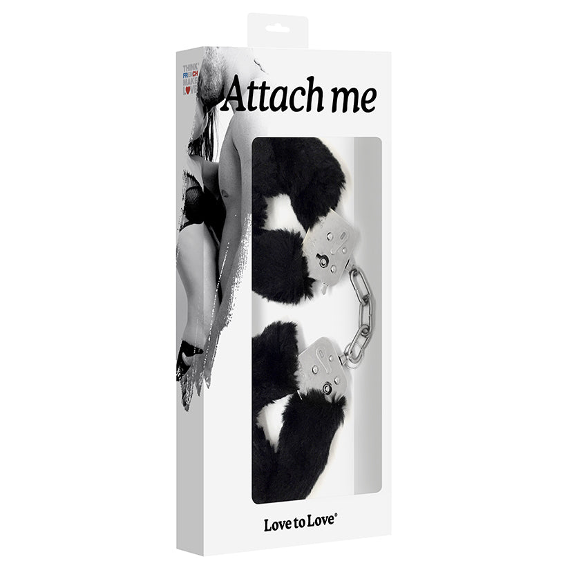 Love To Love Attach Me Faux Fur Handcuffs-Black