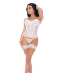 Strapless Lace-Up Bustier w/G-String & Leg Garters 4 pc Set - White L/XL