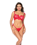 Laced in Confidence Bralette & G-String w/Tie Straps - Red L/XL