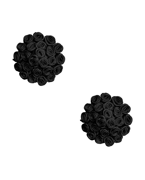 Neva Nude Burlesque Nightfall Roses Reusable Silicone Pasties- Black O/S