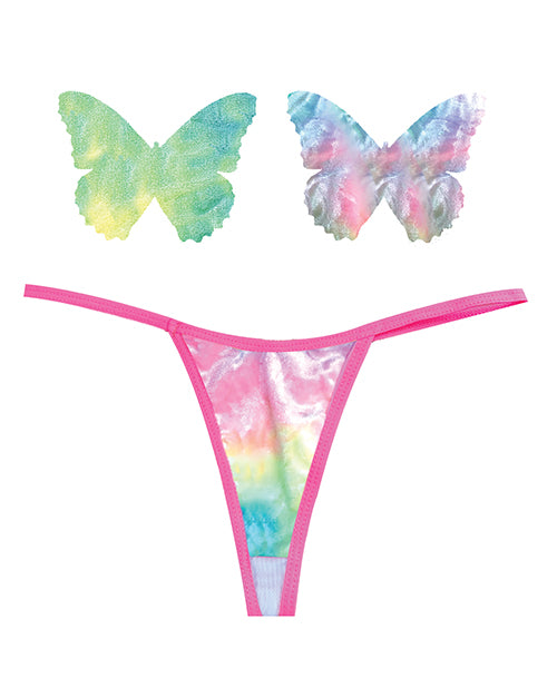 Neva Nude Naughty Knix Rainbow Sherbet Velvet G-String & Pasties - (Color Varies) Multi O/S
