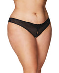 Crotchless Thong w/Pearls Black 1X/2X