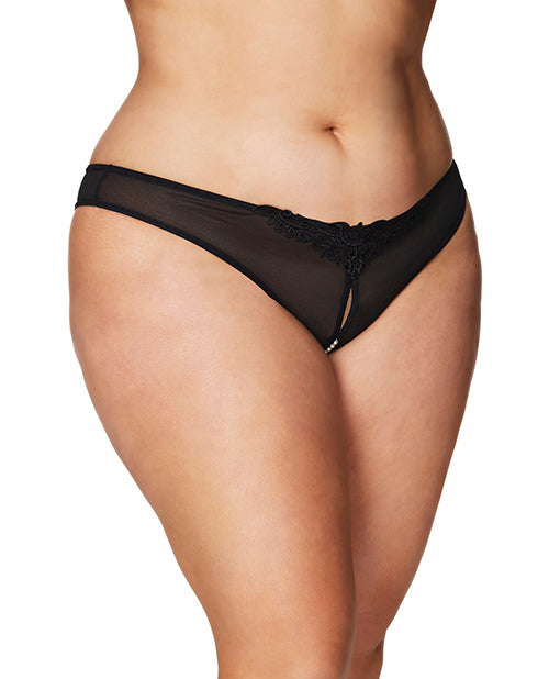 Crotchless Thong w/Pearls Black 3X/4X