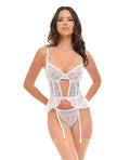 Elena Floral Embroidered Bustier w/Ruffles & Matching Panty - White LG
