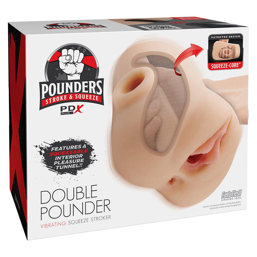 PDX Plus Double Pounder Vibrating Squeeze Stroker-Light