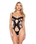 Ebony Rose Floral Guipure Lace Trim Teddy Black XL