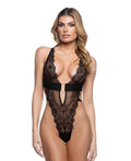 Fever Dream Chantilly Eyelash Lace and Stretch Satin Teddy - Black SM