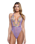 Peony Blossom Embroidered Halter Top Teddy - Lilac XL