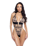 Orchid Blossom Embroidered Teddy - Black/Nude XS