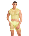 Rainbow Party Net-Bula Large Mesh Long Brief 3 pc Set w/Thong - Yellow L/XL