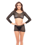 Rene Rofe Crochet Net Bodystocking Black O/S