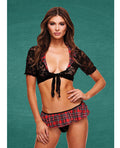 Teacher's Pet Schoolgirl Lace Top, Tie & Skirt Black/Red M/L