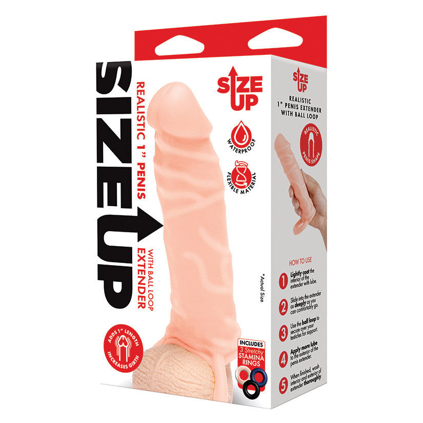 Size Up Realistic Penis Extender with Ball Loop-Flesh 1"