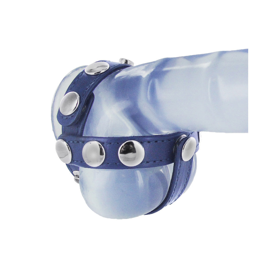 Blue Leather Cock and Ball Harness