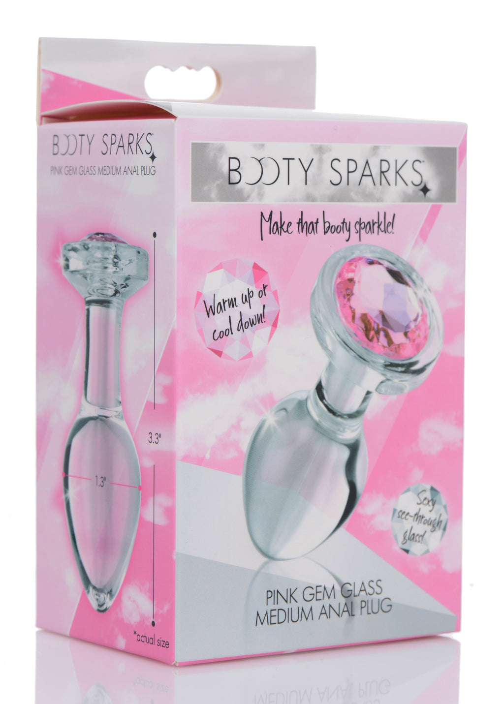 Booty Sparks Pink Gem Glass Anal Plug-Medium