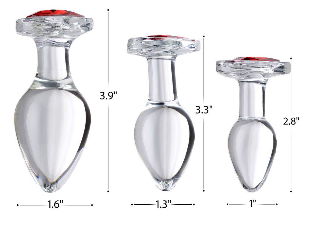 Booty Sparks Red Heart Gem Glass Anal Plug Set
