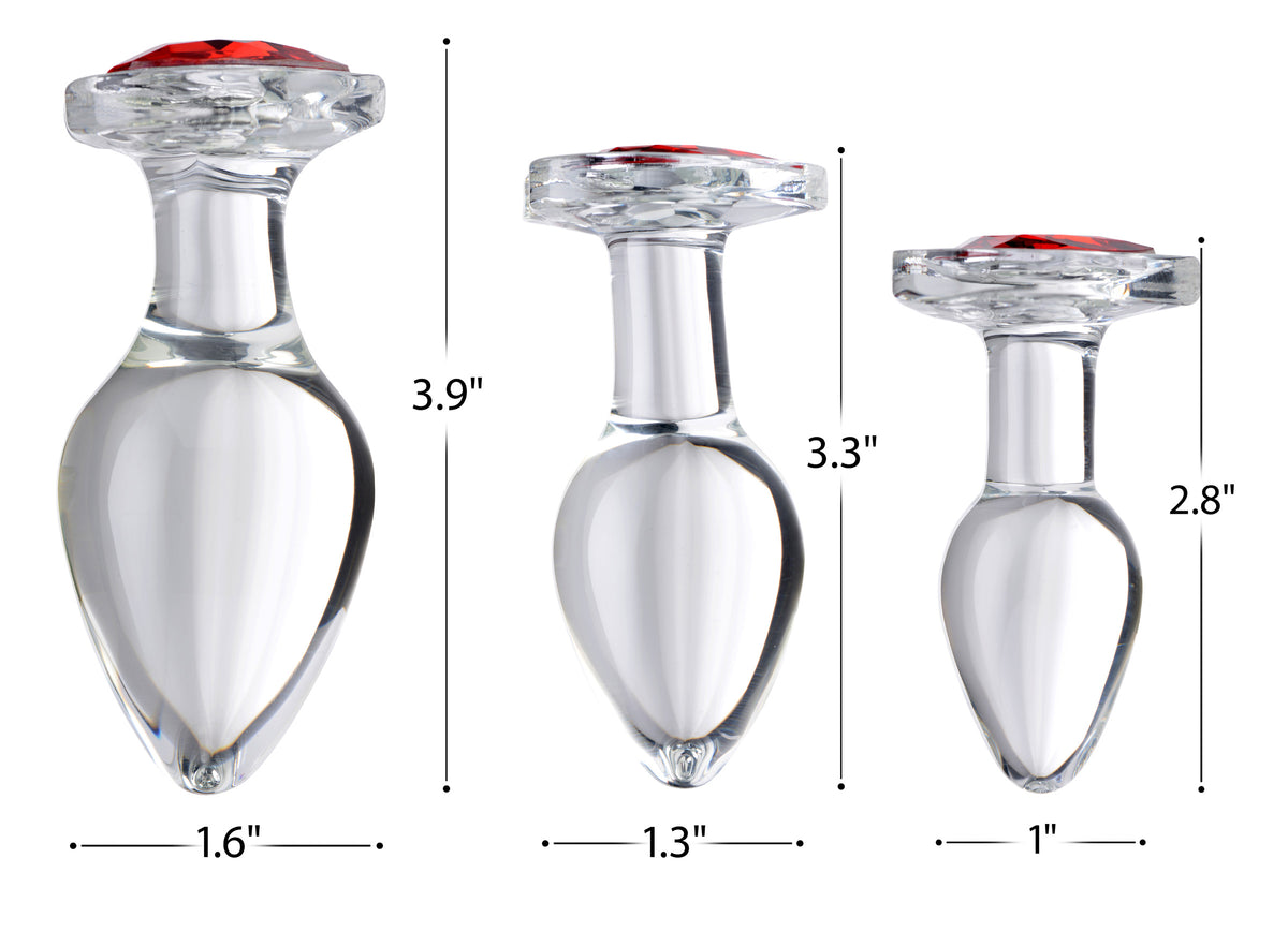 Booty Sparks Red Heart Gem Glass Anal Plug Set