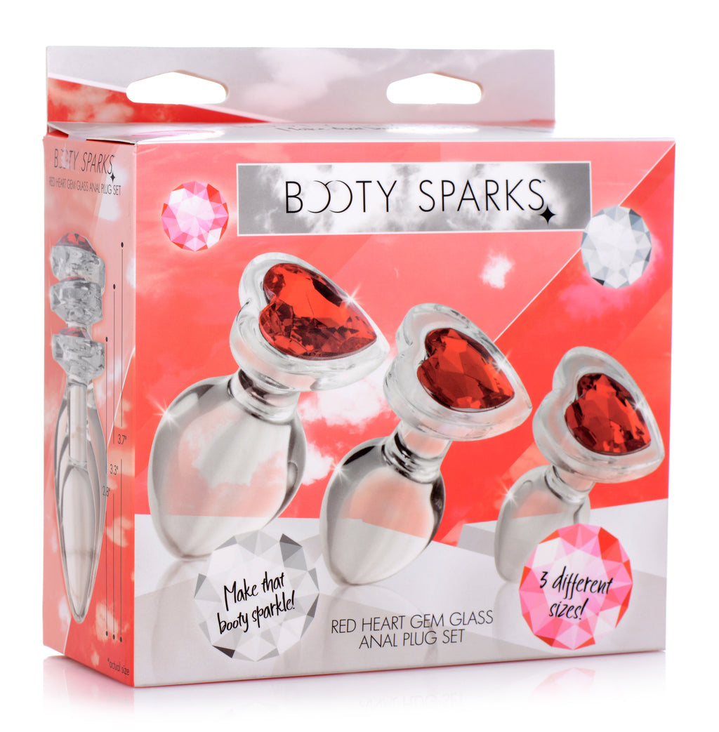Booty Sparks Red Heart Gem Glass Anal Plug Set