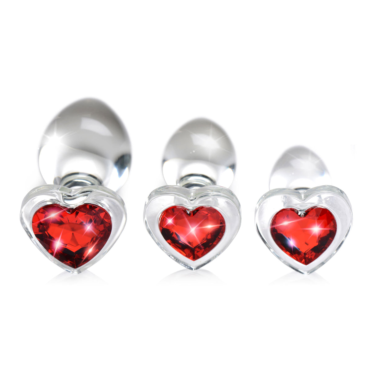 Booty Sparks Red Heart Gem Glass Anal Plug Set
