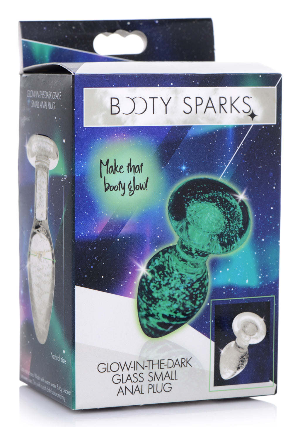 Booty Sparks Glow-In-The-Dark Glass Anal Plug-Small