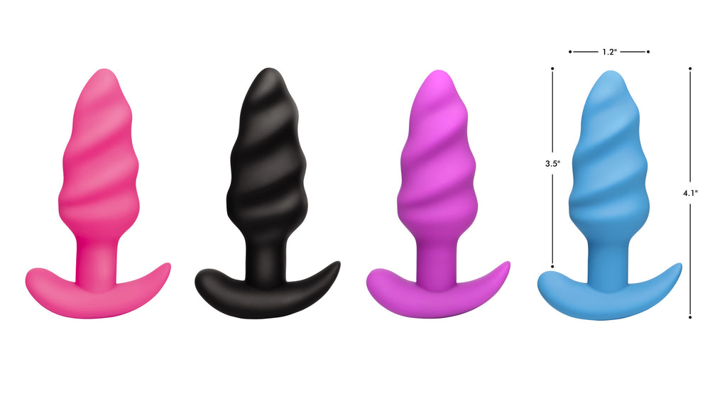Remote Control 21X Vibrating Silicone Swirl Butt Plug - Black