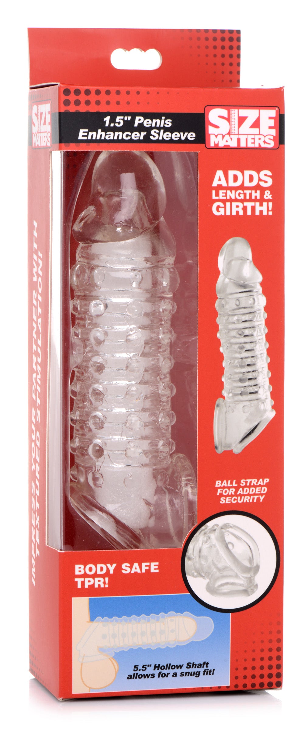 Size Matters Penis Enhancer Sleeve-Clear 1.5inch