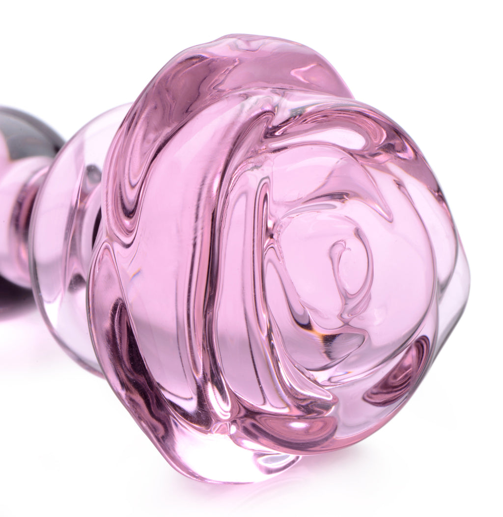 Booty Sparks Pink Rose Glass Anal Plug-Small